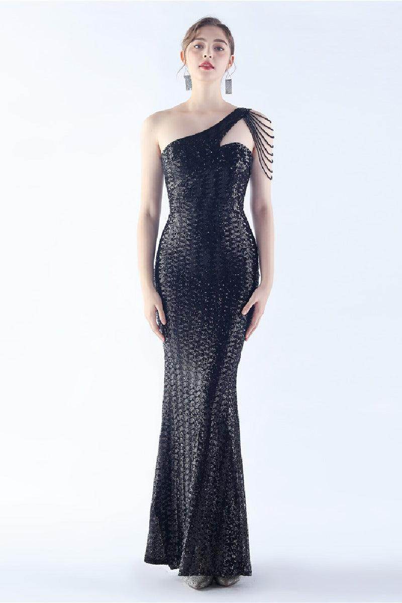 Sheath-column floor length sequined dress 785514826195 - COCOMELODY